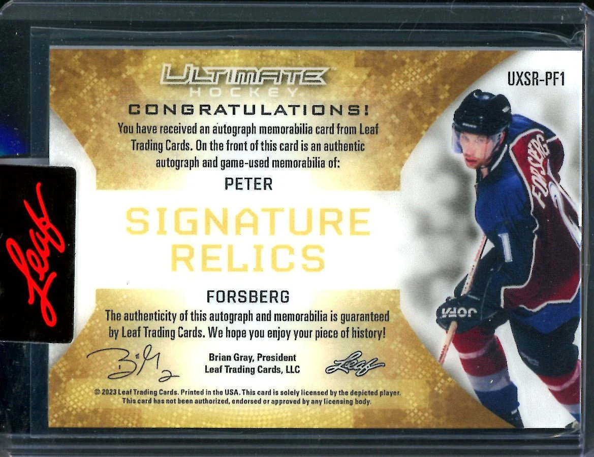 2023 Leaf Ultimate Hockey Peter Forsberg Signature Relics Patch Auto /25 - Image 2