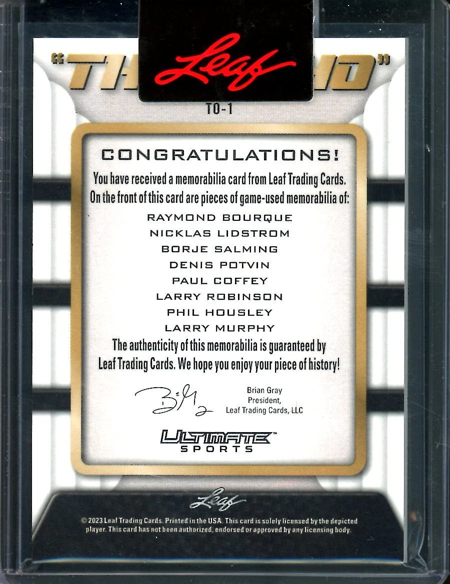 2023 Leaf Ultimate Hockey Raymond Bourque/Nicklas Lidstrom/ Borje Salming/ Denis Potvin/ Paul Coffey/Larry Robinson/Phil Housley/Larry Murphy "The Ocho" Patch /10 - Image 2