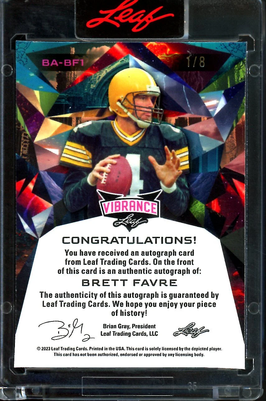2023 Leaf Vibrance Brett Favre Auto Blue Shimmer /8 Packers - Image 2