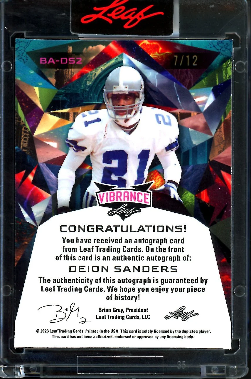 2023 Leaf Vibrance Deion Sanders Auto /12 Cowboys - Image 2