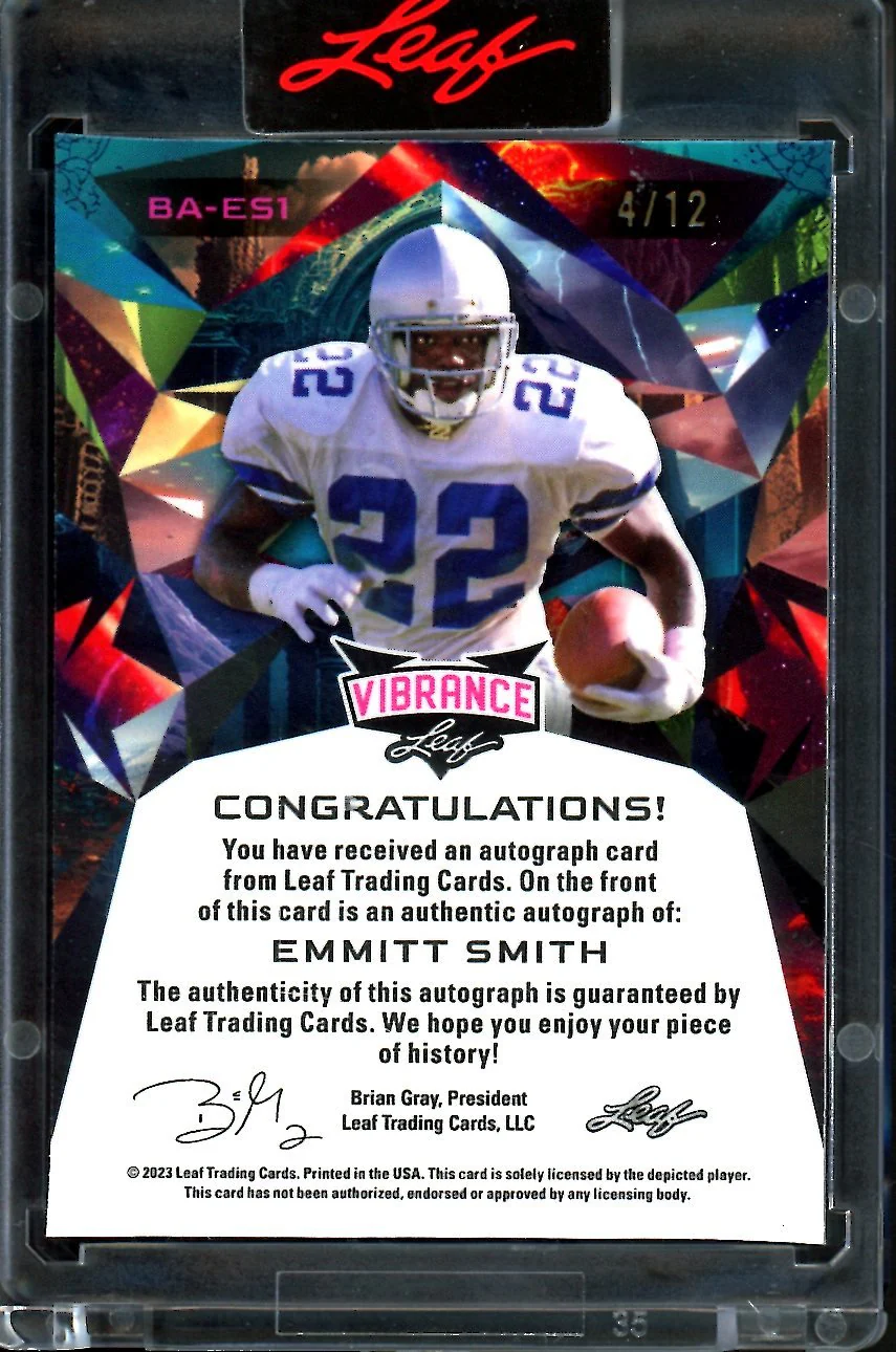 2023 Leaf Vibrance Emmitt Smith Blue Shimmer Auto /12 Cowboys - Image 2