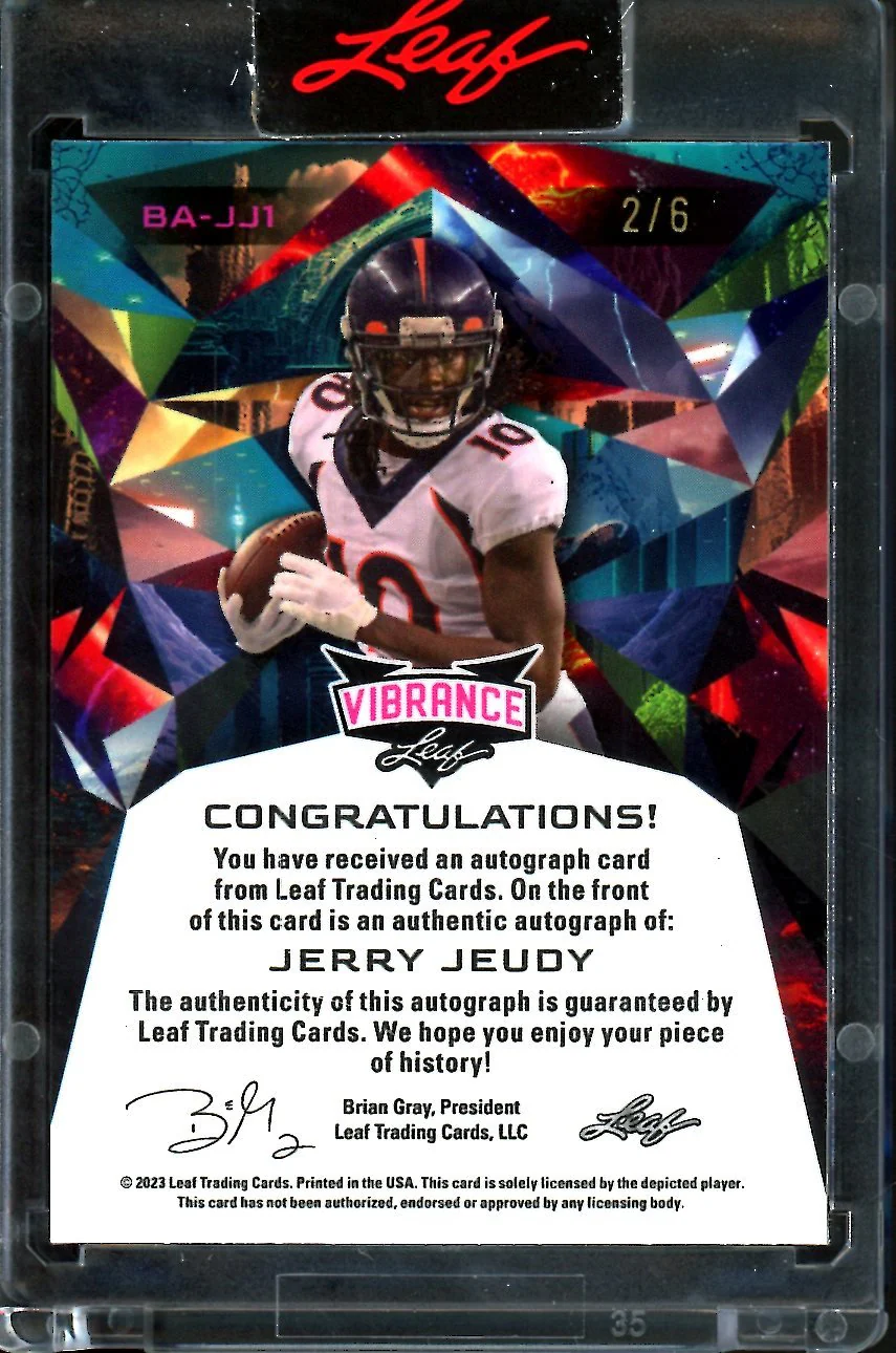 2023 Leaf Vibrance Jerry Jeudy Auto Orange Shimmer /6 Broncos - Image 2