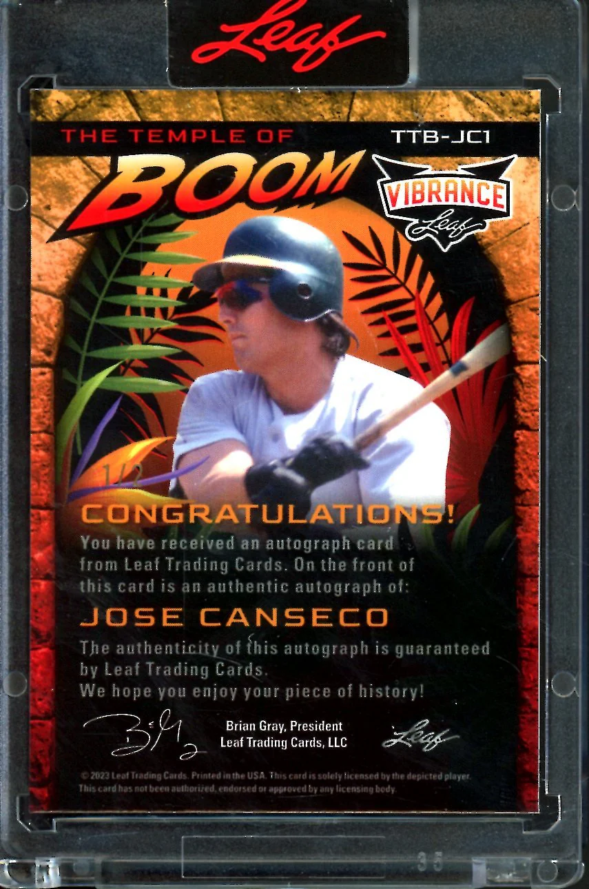2023 Leaf Vibrance Jose Canseco Temple of Boom Auto Orange /2 Athletics - Image 2