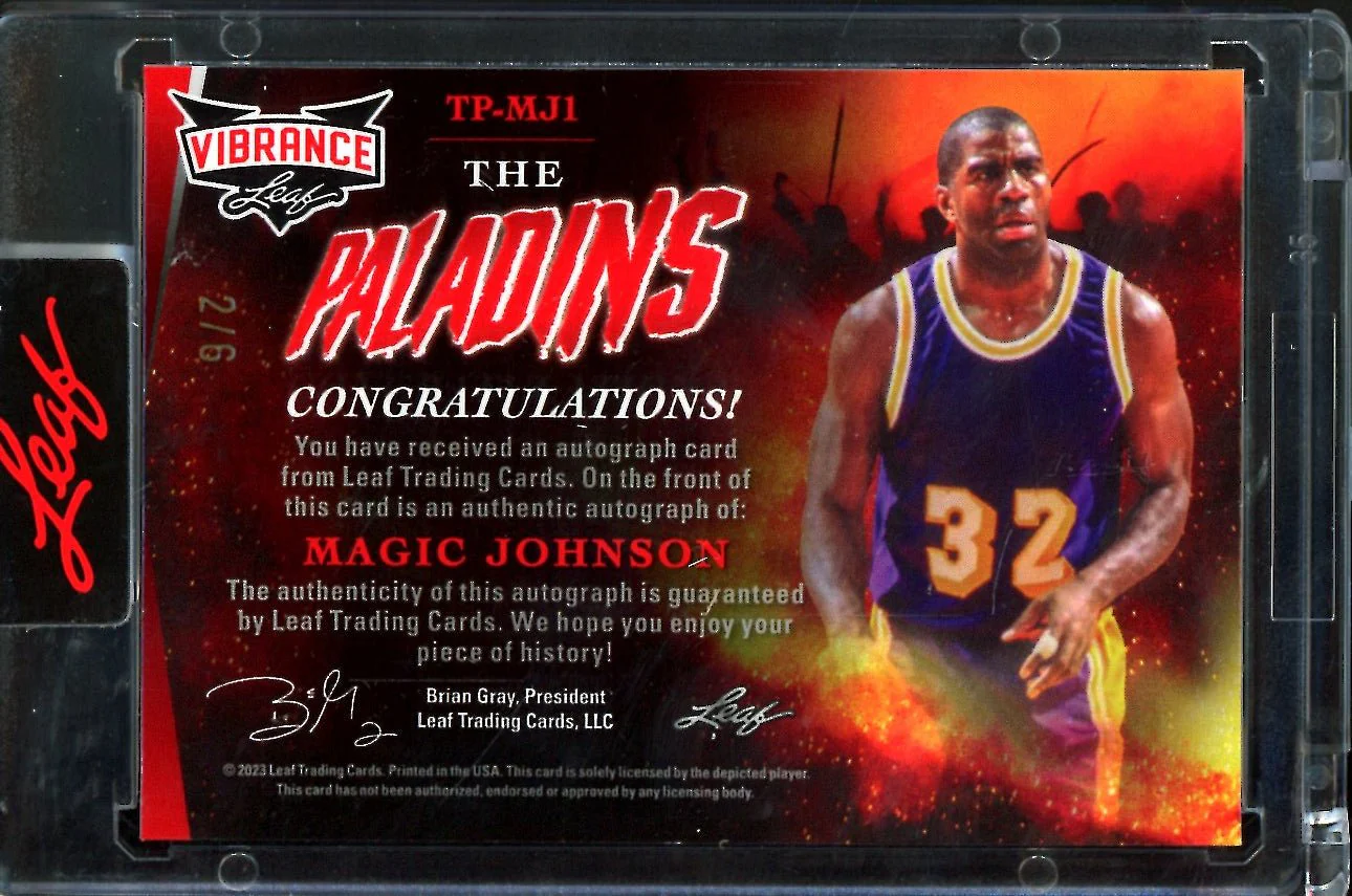 2023 Leaf Vibrance Magic Johnson The Paladins Auto /6 Lakers - Image 2