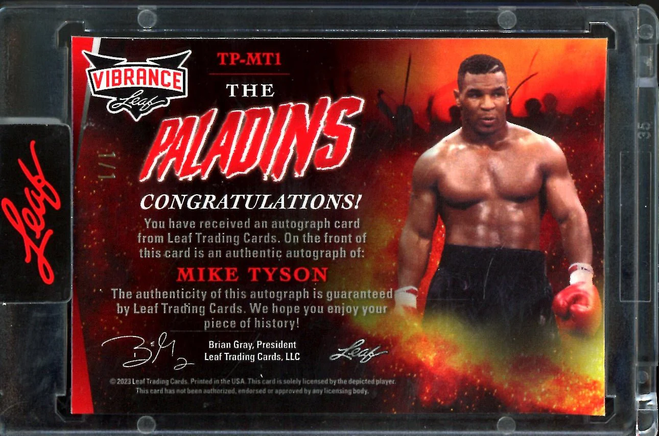 2023 Leaf Vibrance Mike Tyson The Paladins Auto Gold Vinyl 1/1 - Image 2