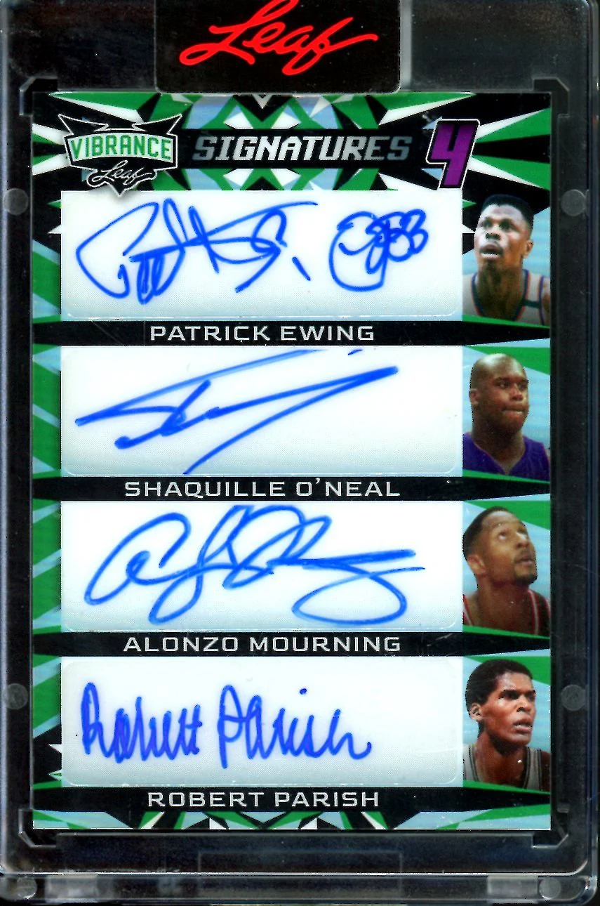 2023 Leaf Vibrance Patrick Ewing/Shaquille O'Neal/Alonzo Mourning/Robert Parish Signatures 4 /8