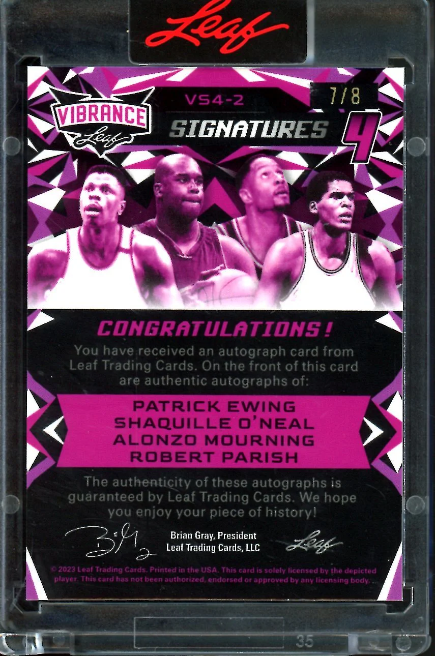 2023 Leaf Vibrance Patrick Ewing/Shaquille O'Neal/Alonzo Mourning/Robert Parish Signatures 4 /8 - Image 2