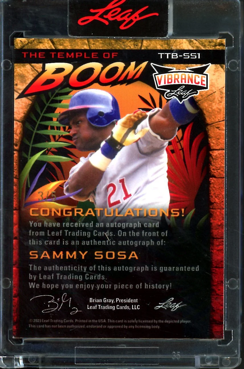 2023 Leaf Vibrance Sammy Sosa Temple of Boom Auto Purple /5 Cubs - Image 2