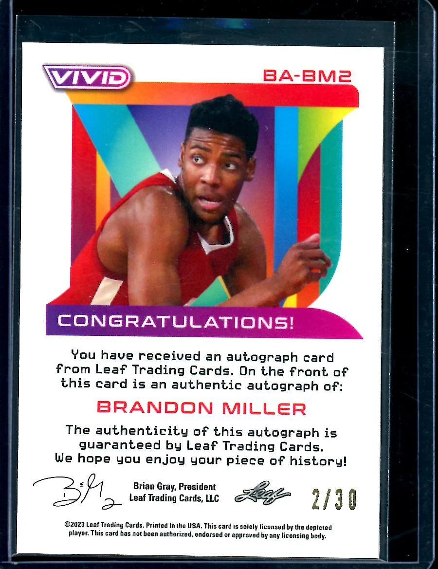 2022/23 Leaf Vivid Brandon Miller Auto /30 Alabama - Image 2