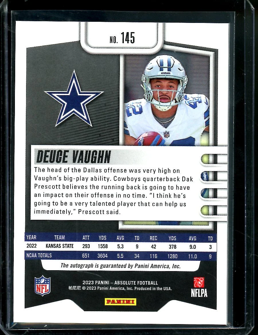 2023 Panini Absolute Deuce Vaughn Rookie Auto Green /25 Cowboys - Image 2