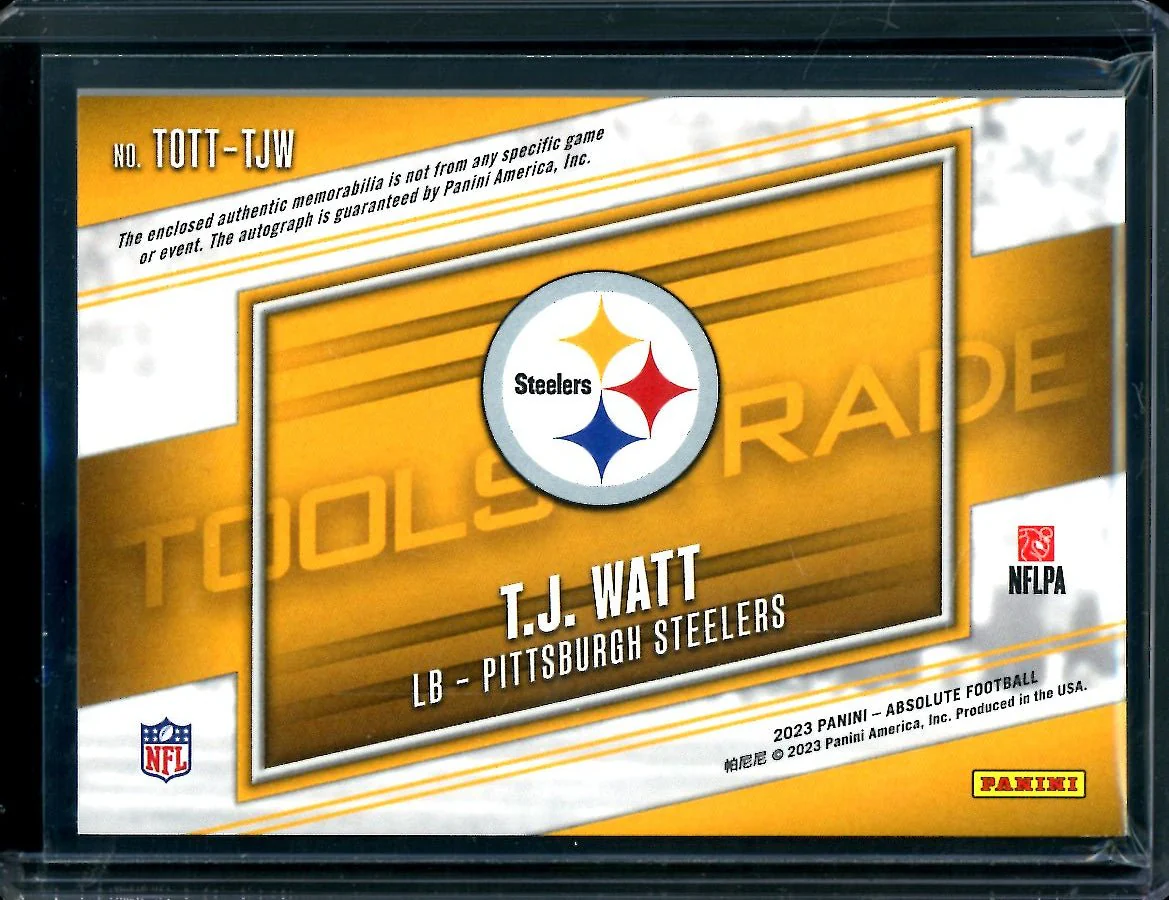 2023 Panini Absolute T.J. Watt Tools of the Trade Patch Auto /25 Steelers - Image 2