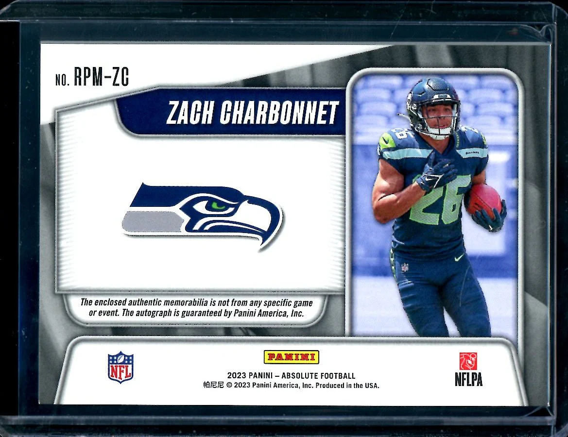 2023 Panini Absolute Zach Charbonnet Rookie Premiere RPA /99 Seahawks - Image 2