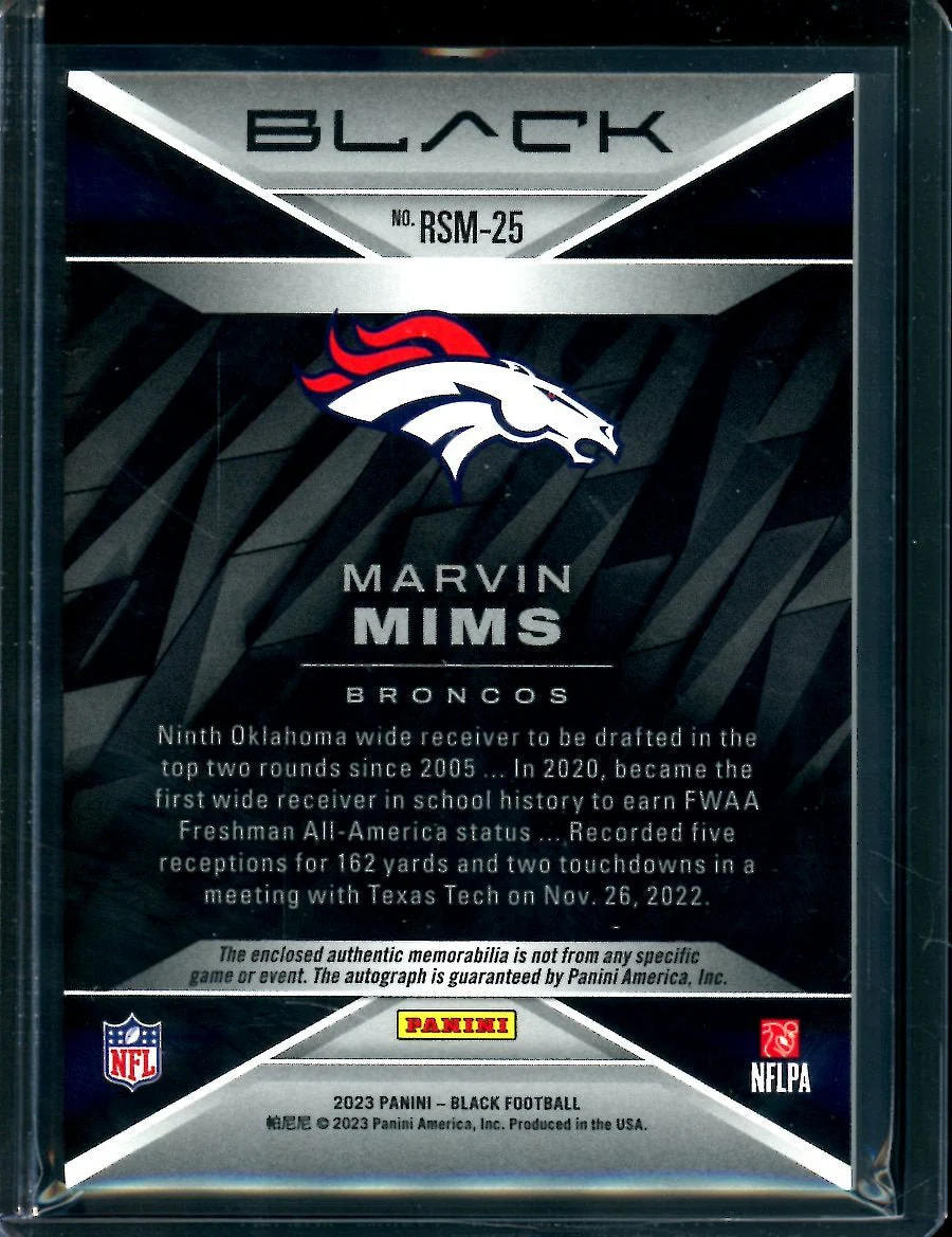 2023 Panini Black Marvin Mims Rookie RPA /75 Broncos - Image 2