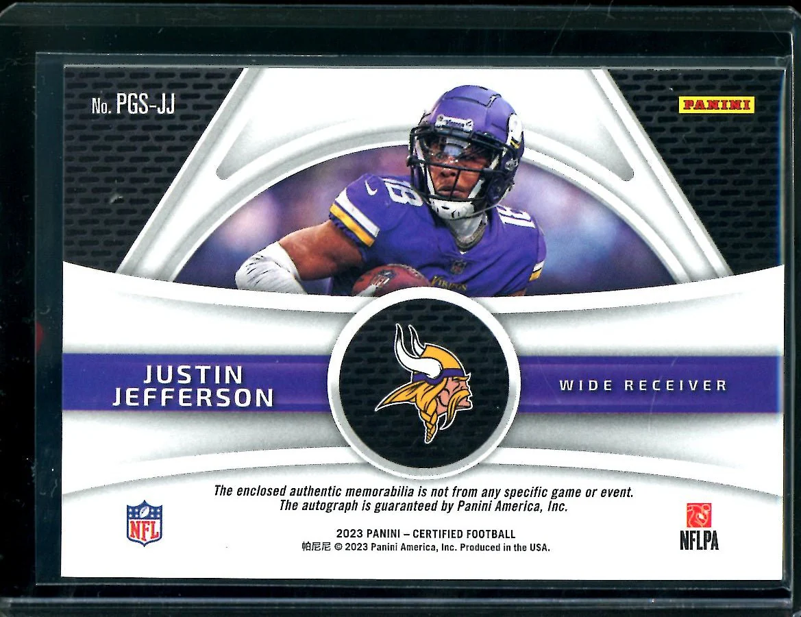 2023 Panini Certified Justin Jefferson Piece of the Game Patch Auto /75 Vikings - Image 2