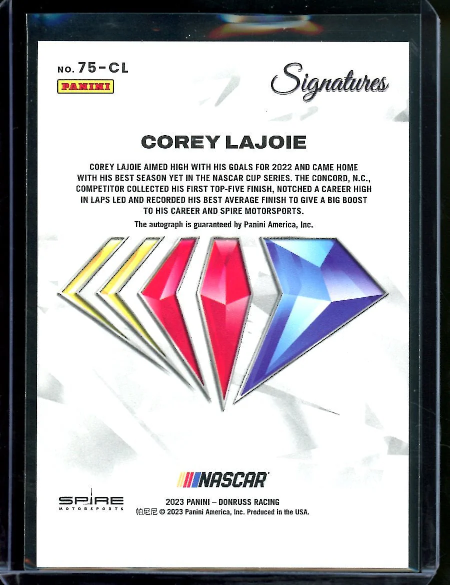 2023 Panini Chronicles Racing Corey Lajoie 75th Anniversary Signatures Auto /75 NASCAR - Image 2
