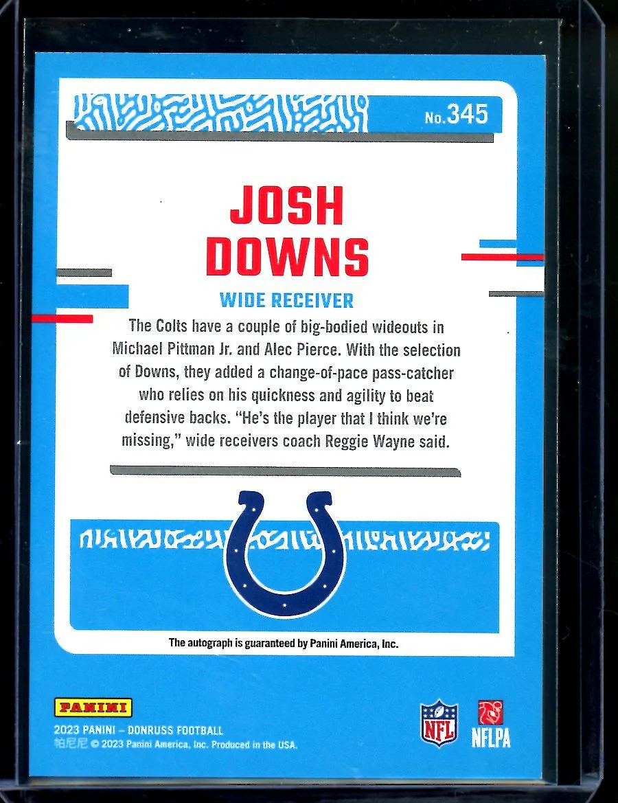 2023 Panini Donruss Josh Downs Rookie Auto Black /10 Colts - Image 2