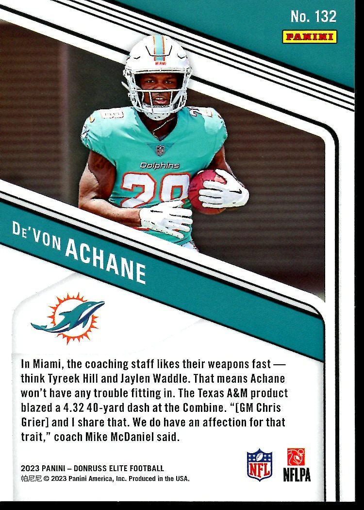 2023 Panini Elite De'von Achane Rookie /999 Dolphins - Image 2