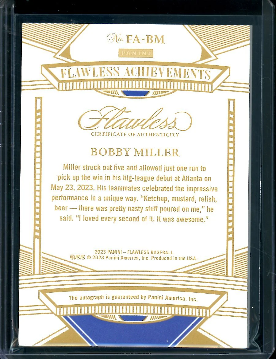 2023 Panini Flawless Bobby Miller Rookie Flawless Achievements Auto /20 Dodgers - Image 2