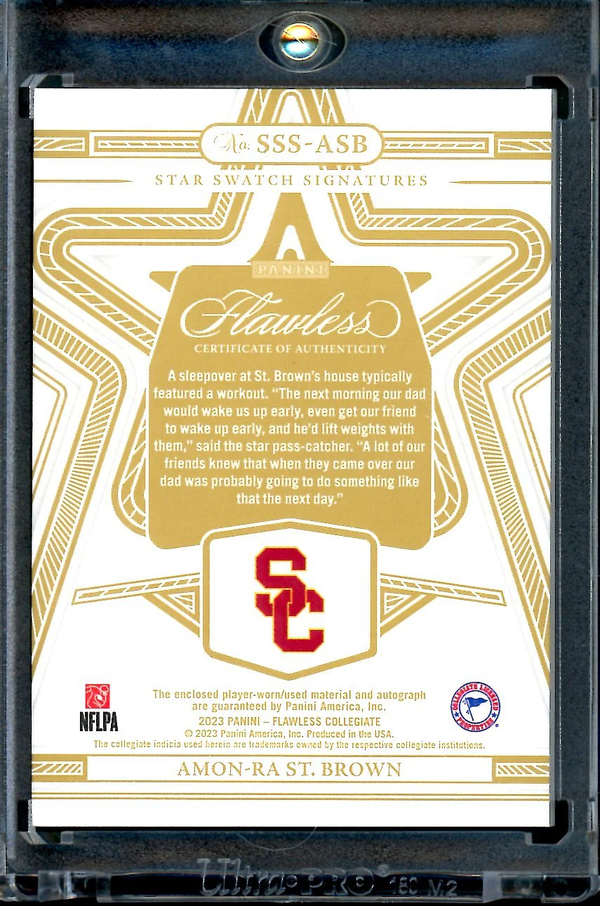 2023 Panini Flawless Collegiate Amon-Ra St. Brown Star Swatch Signatures Patch Auto FOTL Pink /3 USC - Image 2