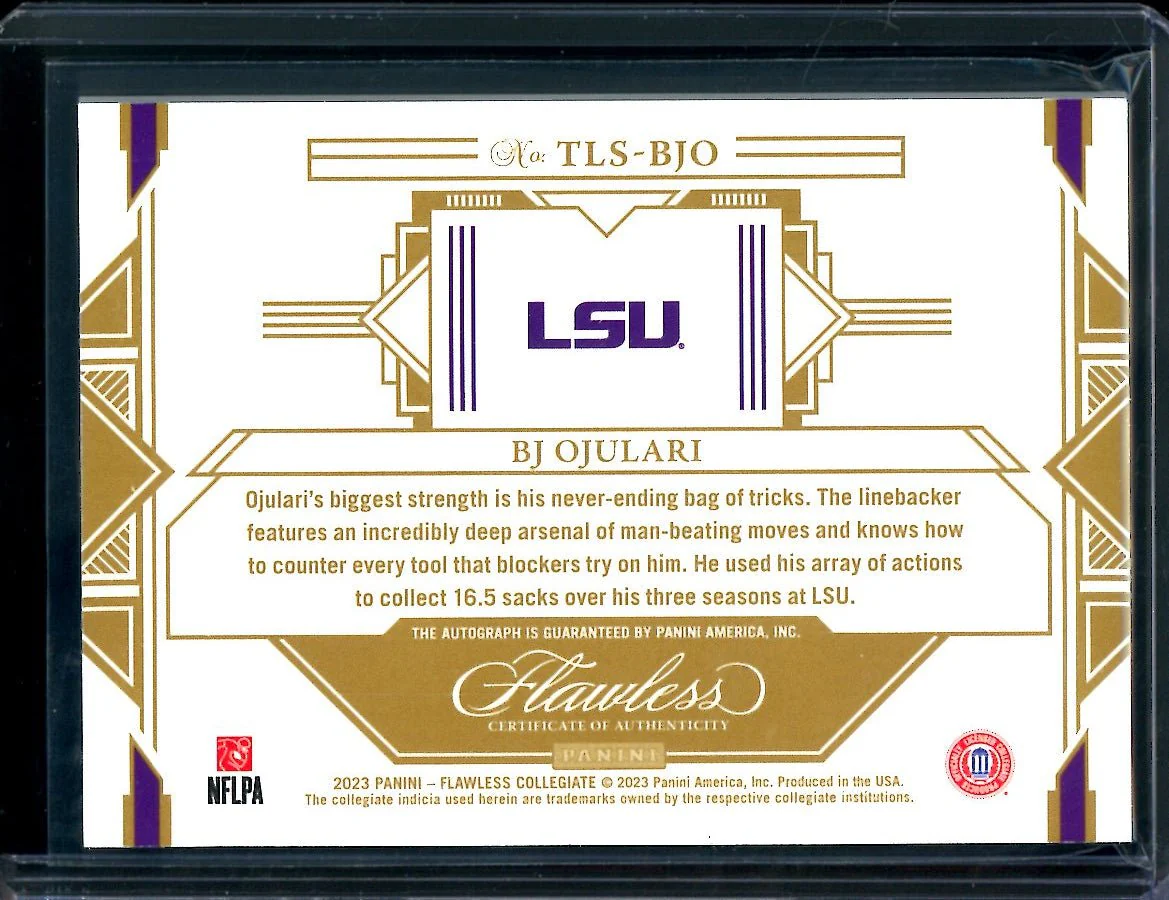 2023 Panini Flawless Collegiate BJ Ojulari Rookie Auto /25 LSU - Image 2