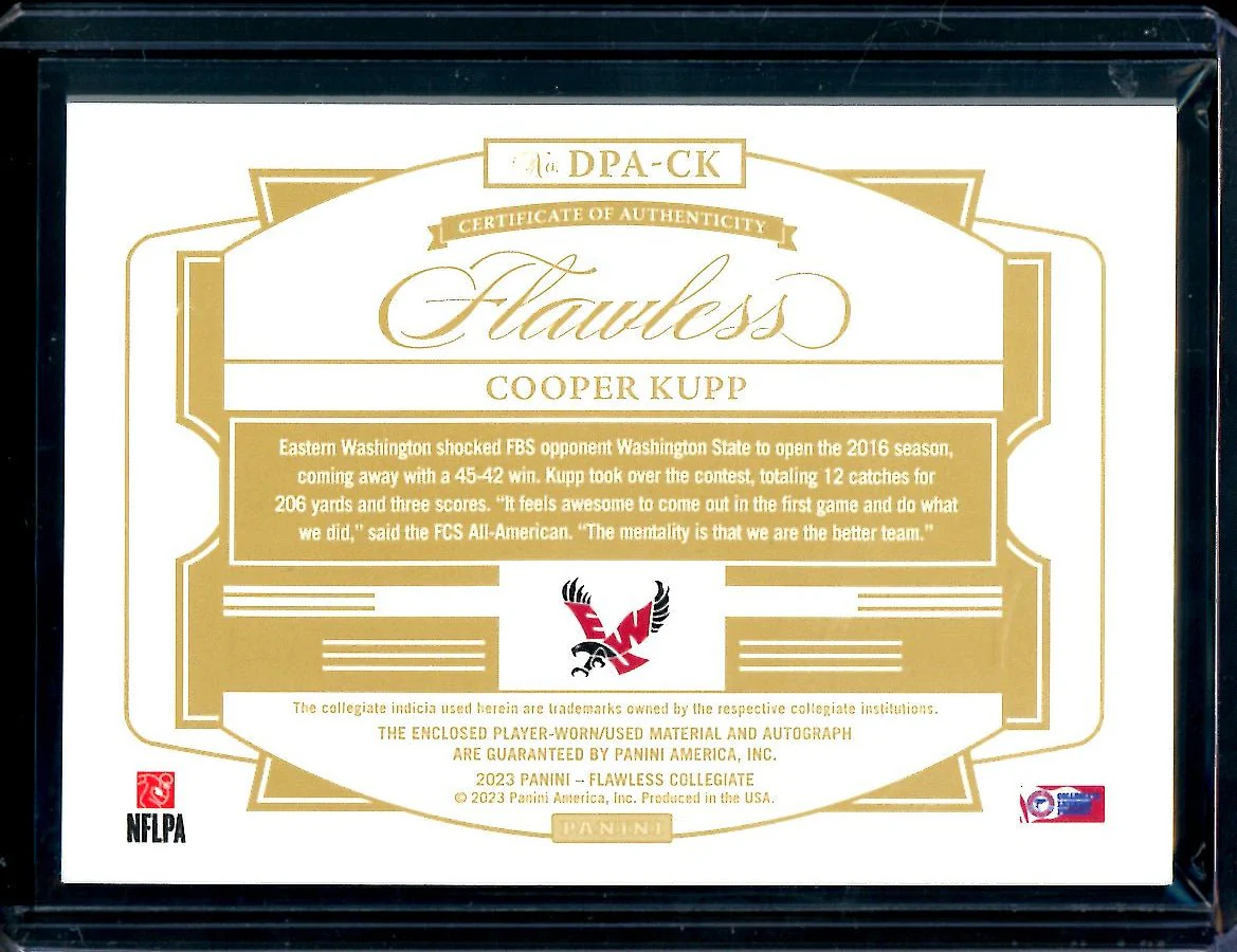 2023 Panini Flawless Collegiate Cooper Kupp Patch Auto /25 Eastern Washington - Image 2