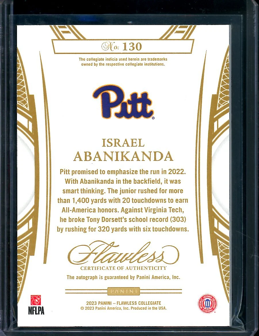 2023 Panini Flawless Collegiate Israel Abanikanda Rookie Auto /20 Pittsburgh - Image 2