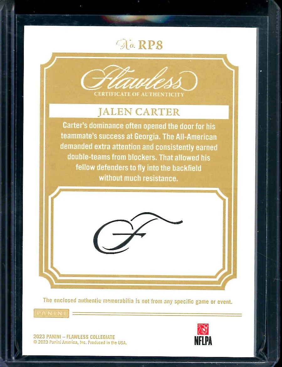 2023 Panini Flawless Collegiate Jalen Carter Rookie Patch Ruby /20 Georgia - Image 2