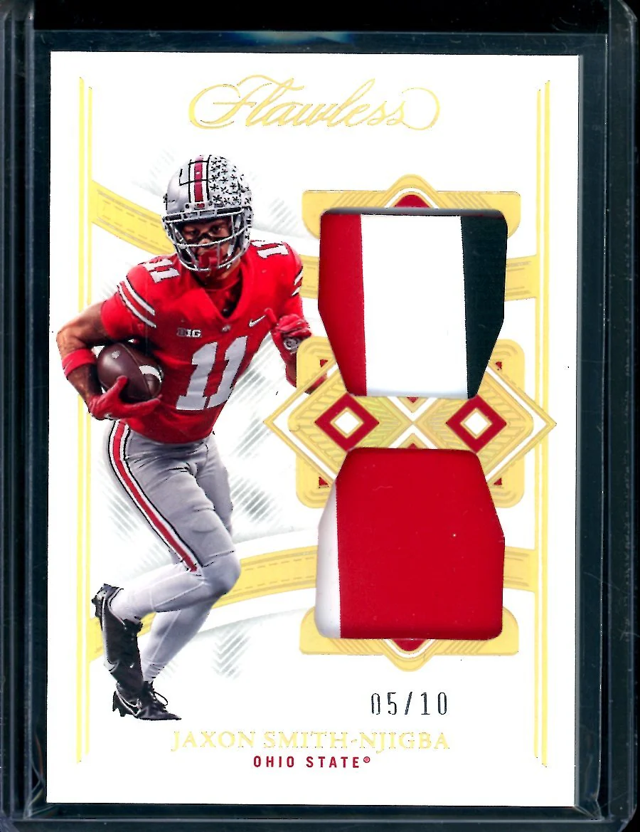 2023 Panini Flawless Collegiate Jaxon Smith-Njigba Rookie Dual Patch Gold /10 Ohio State