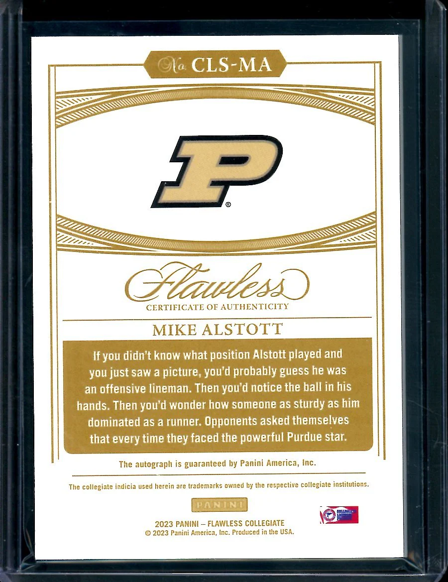 2023 Panini Flawless Collegiate Mike Alstott Campus Legends Auto /20 Purdue - Image 2