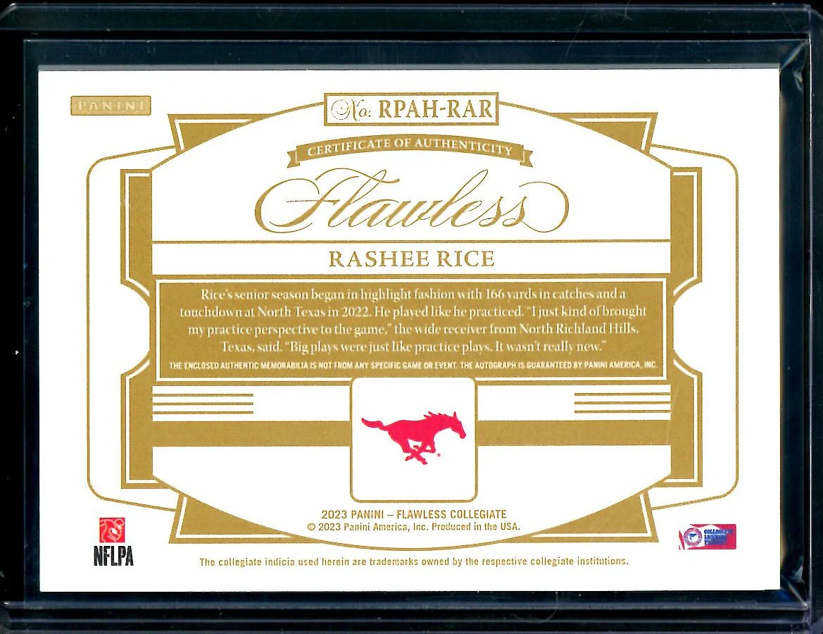 2023 Panini Flawless Collegiate Rashee Rice Rookie RPA Red /20 SMU - Image 2