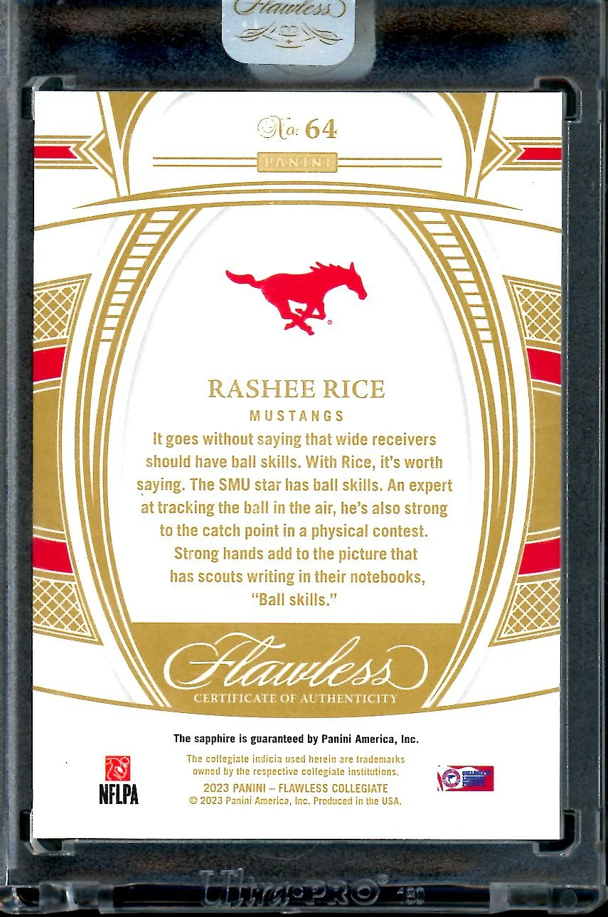 2023 Panini Flawless Collegiate Rashee Rice Rookie Saphirre /20 SMU - Image 2
