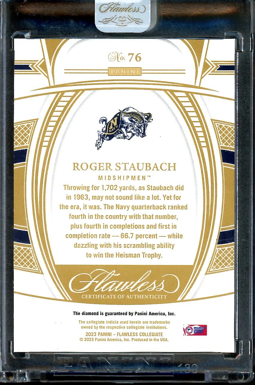2023 Panini Flawless Collegiate Roger Staubach Diamond /25 Navy - Image 2
