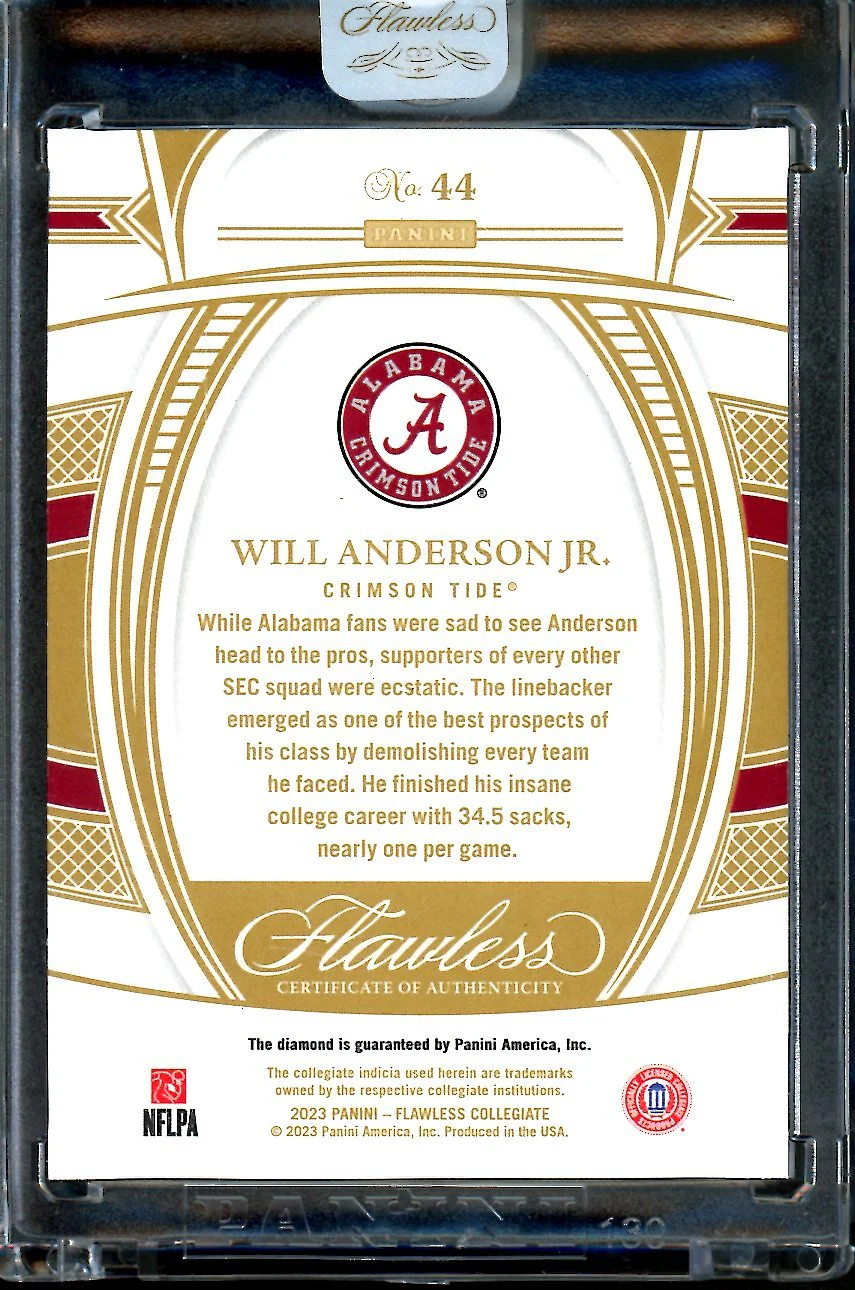 2023 Panini Flawless Collegiate Will Anderson Jr. Rookie Diamond /25 Alabama - Image 2