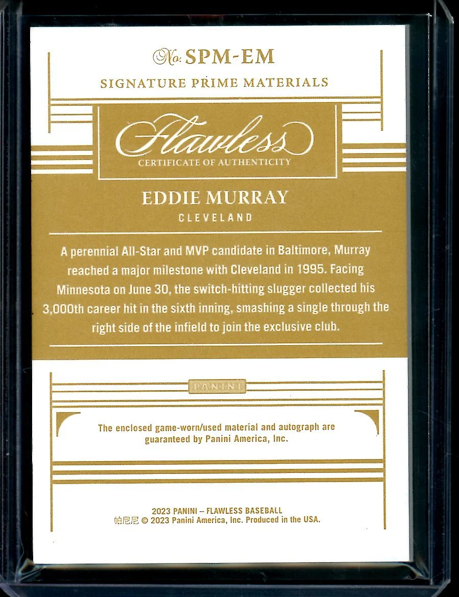 2023 Panini Flawless Eddie Murray Signature Prime Materials Patch Auto Emerald /5 Braves - Image 2