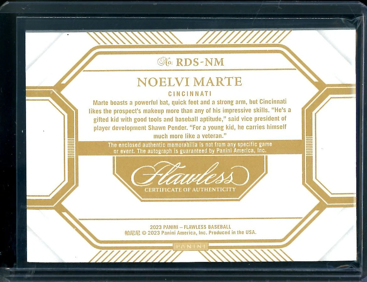 2023 Panini Flawless Noelvi Marte Patch Auto /25 Reds - Image 2