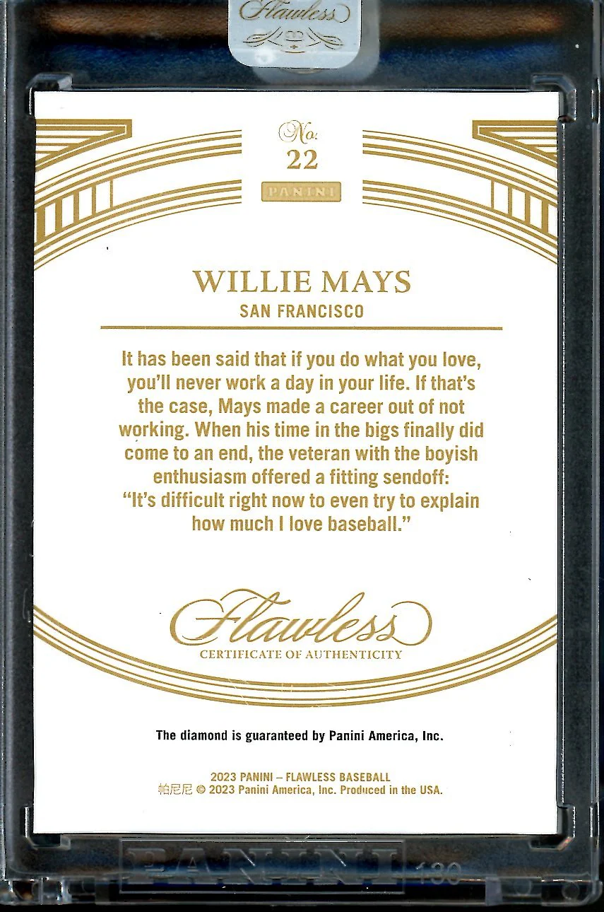 2023 Panini Flawless Willie Mays Legends Diamond /20 Giants - Image 2