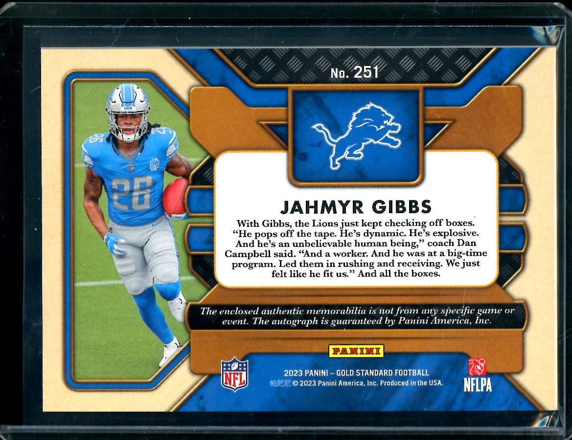 2023 Panini Gold Standard Jahmyr Gibbs Rookie RPA /149 Lions - Image 2