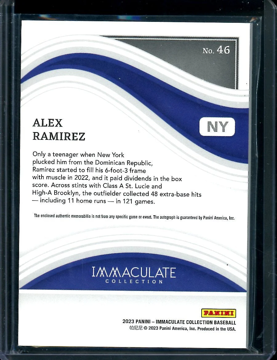 2023 Panini Immaculate Alex Ramirez Patch Auto Gold /99 Mets - Image 2