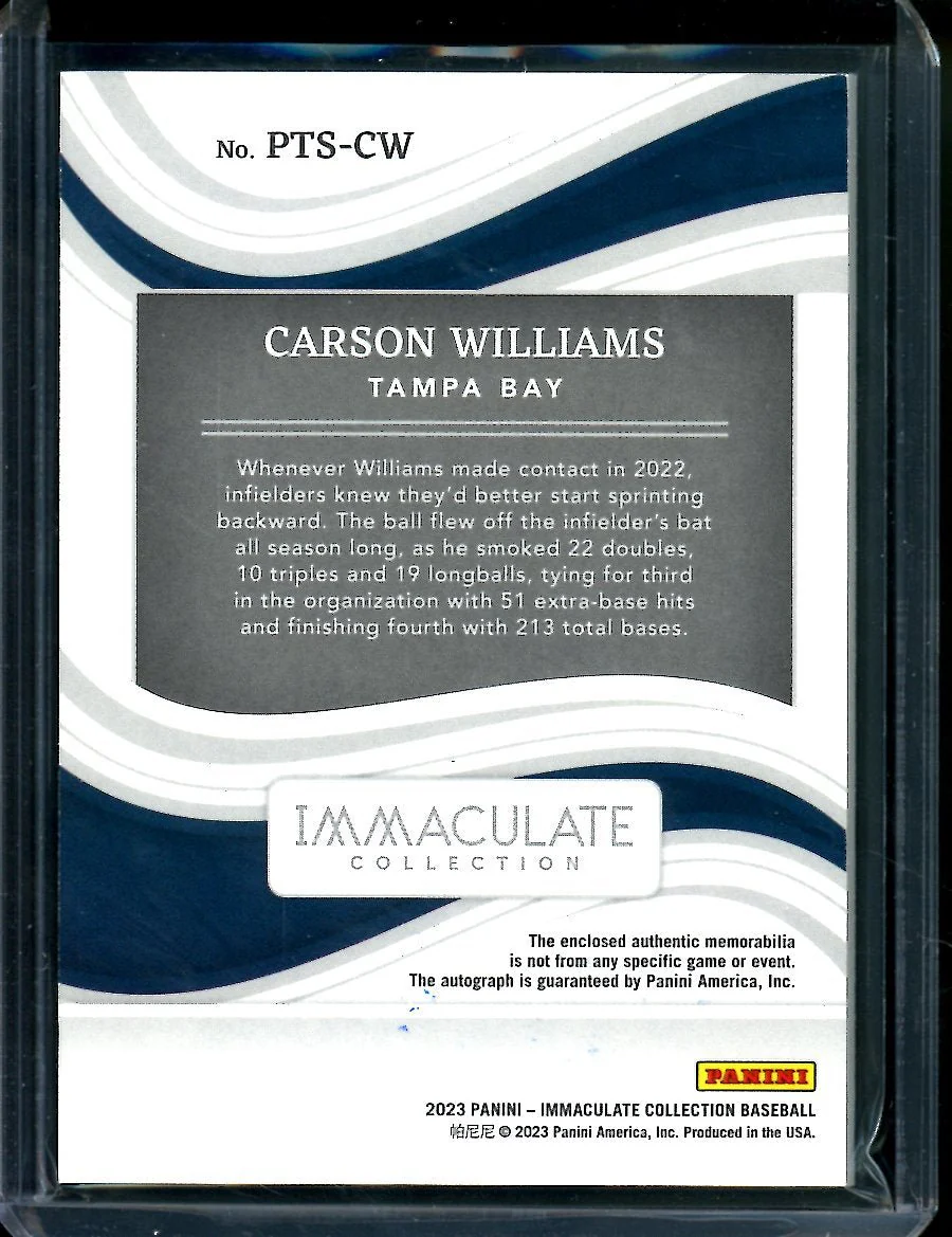 2023 Panini Immaculate Carson Williams Patch Auto /25 Rays - Image 2