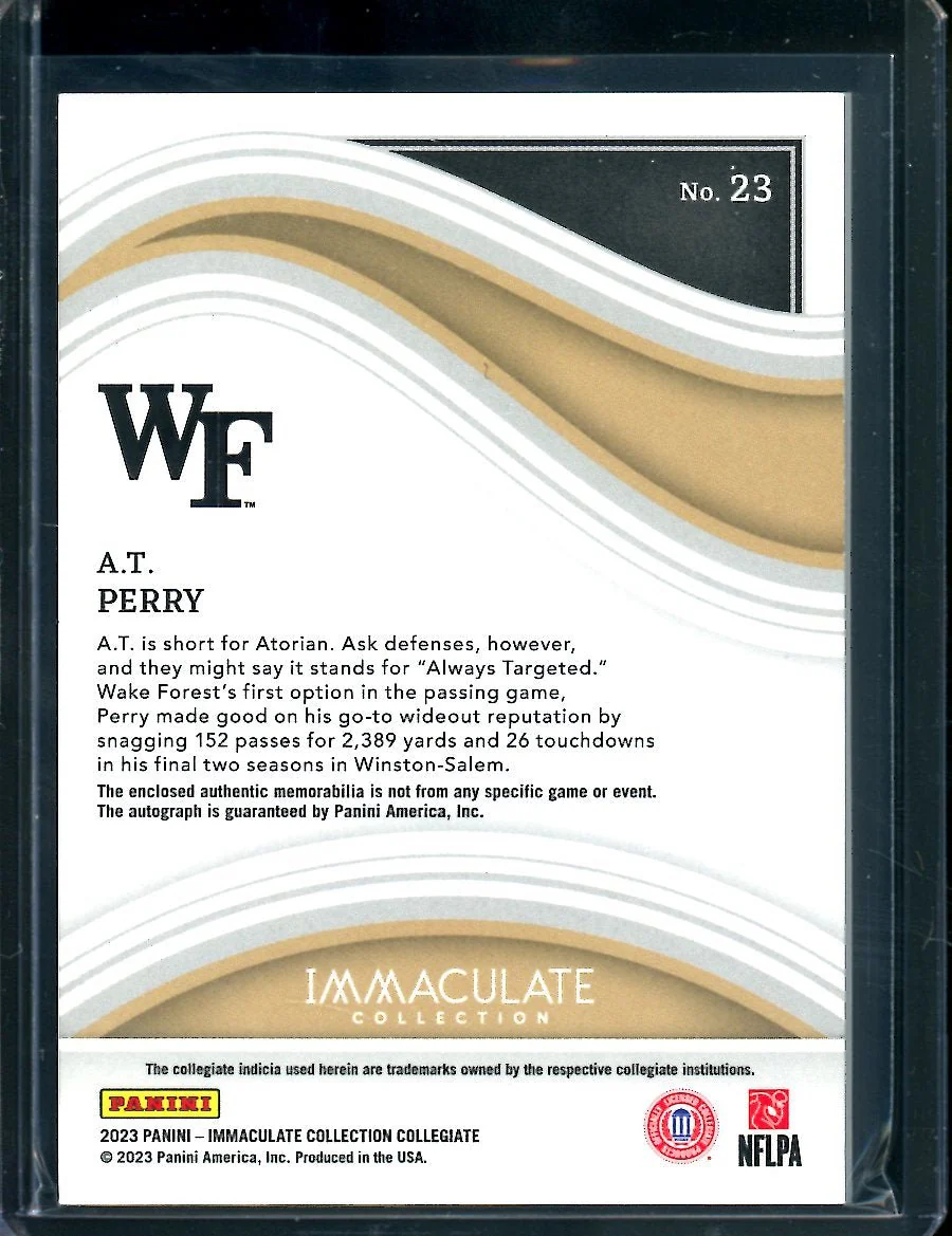 2023 Panini Immaculate Collegiate A.T. Perry Rookie RPA Nike Patch /5 Wake Forest - Image 2