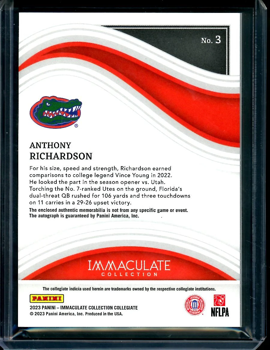 2023 Panini Immaculate Collegiate Anthony Richardson Rookie RPA /99 Florida - Image 2
