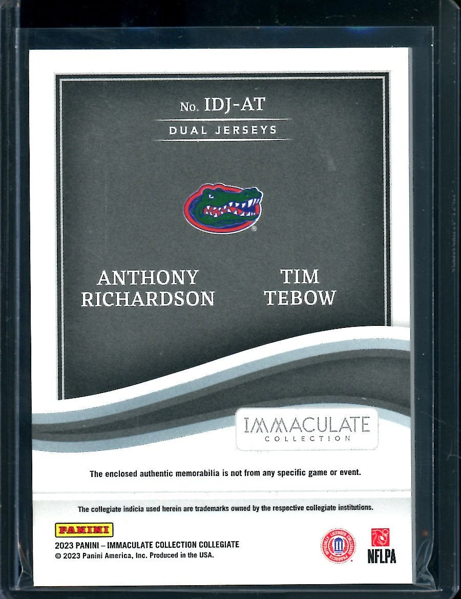 2023 Panini Immaculate Collegiate Anthony Richardson/Tim Tebow Dual Patch /99 Florida - Image 2