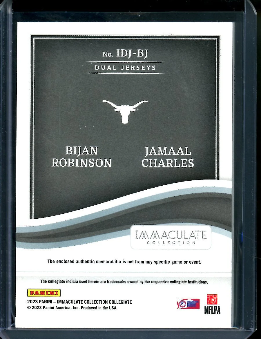 2023 Panini Immaculate Collegiate Bijan Robinson/Jamaal Charles Dual Patch Gold /25 Texas - Image 2