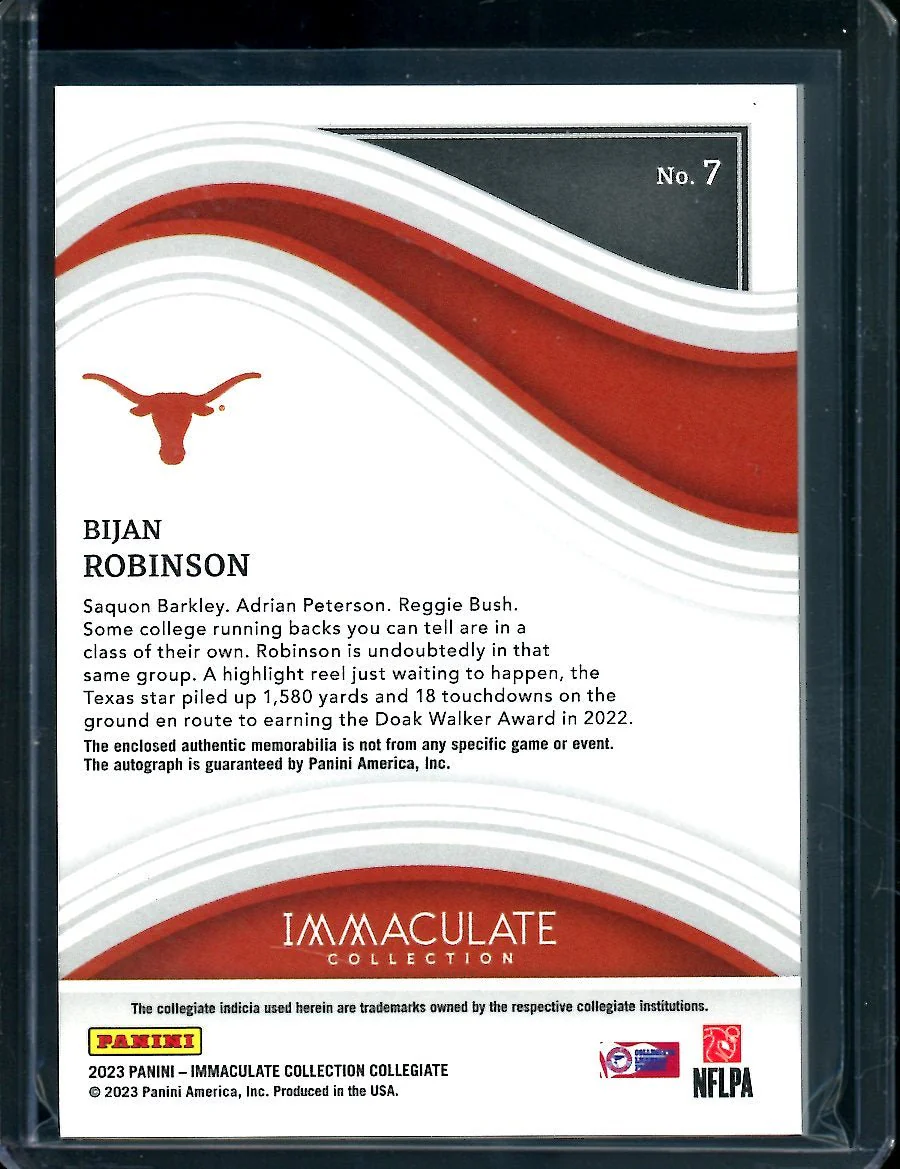 2023 Panini Immaculate Collegiate Bijan Robinson Rookie RPA /99 Texas - Image 2