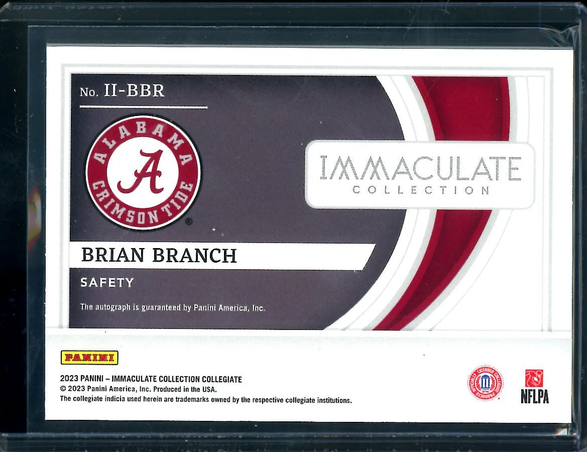 2023 Panini Immaculate Collegiate Brian Branch Rookie Introductions Auto /99 Alabama - Image 2