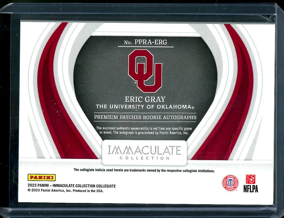 2023 Panini Immaculate Collegiate Eric Gray Rookie RPA Green /13 Oklahoma - Image 2