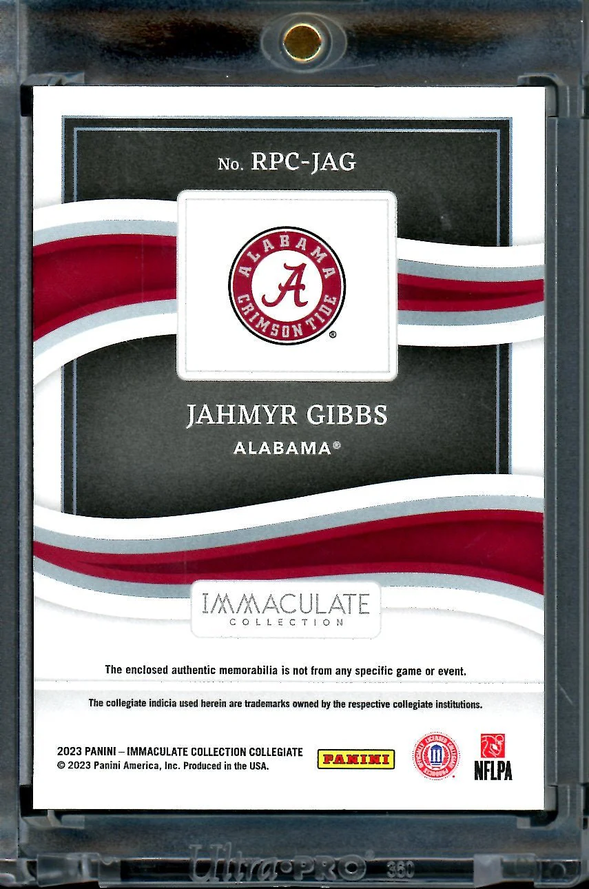 2023 Panini Immaculate Collegiate Jahmyr Gibbs Rookie Jumbo Patch /12 Alabama - Image 2