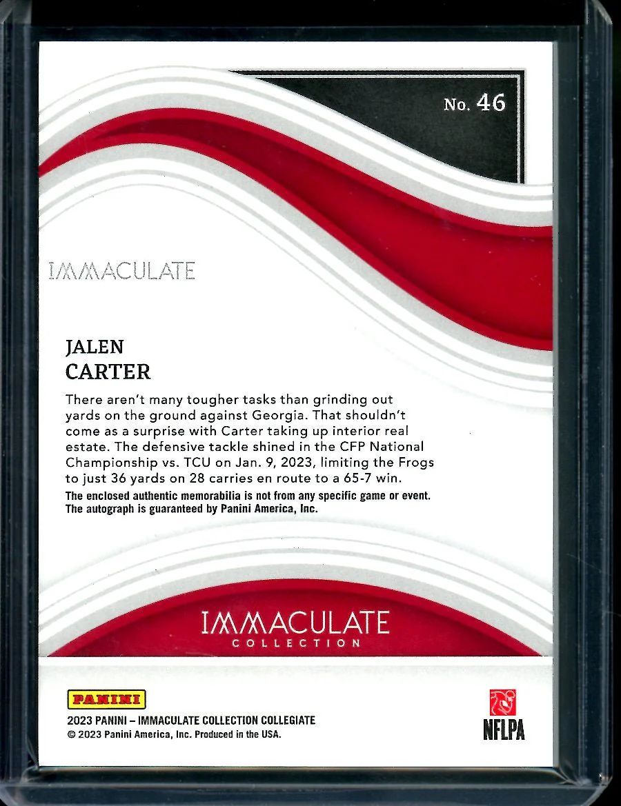 2023 Panini Immaculate Collegiate Jalen Carter Rookie RPA /10 Chic-Fil-A Patch Eagles - Image 2