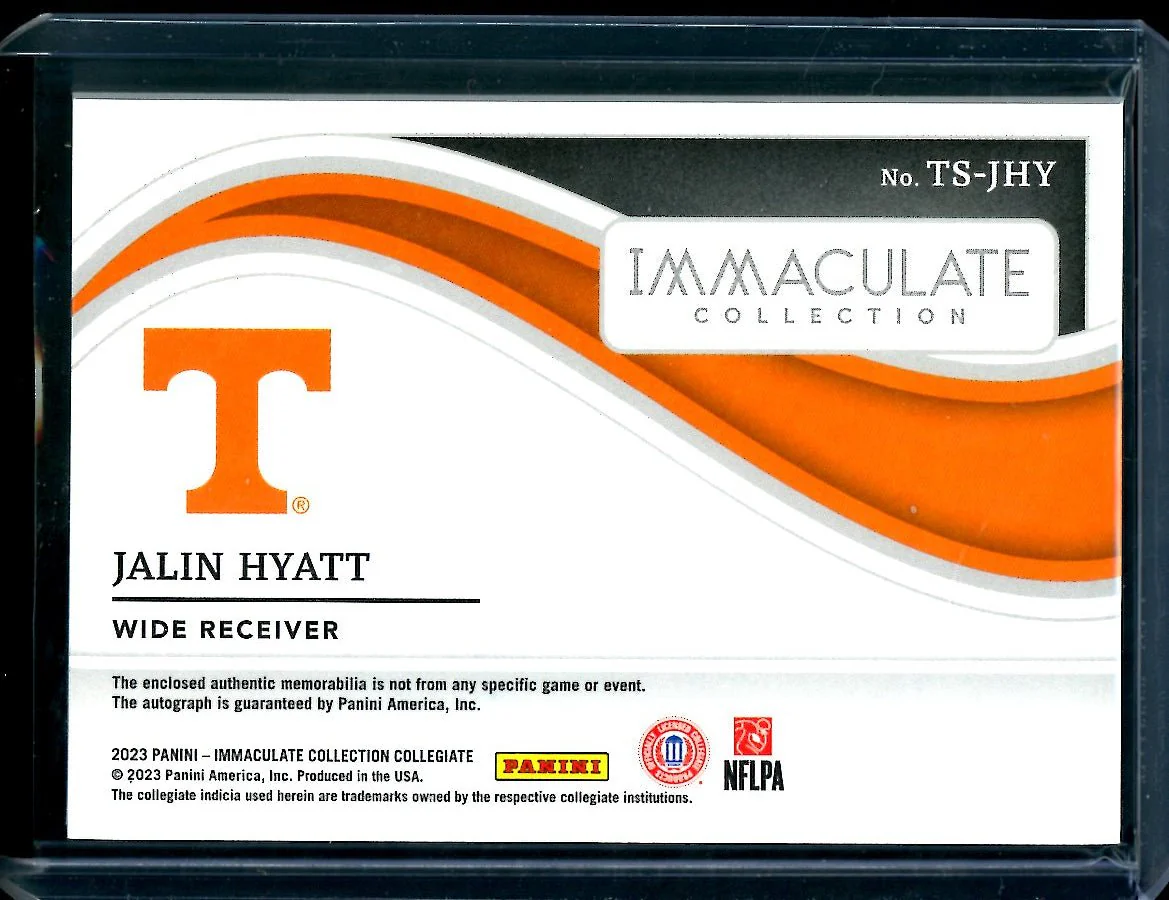 2023 Panini Immaculate Collegiate Jalin Hyatt Rockey Top Patch Auto /99 Tennessee - Image 2