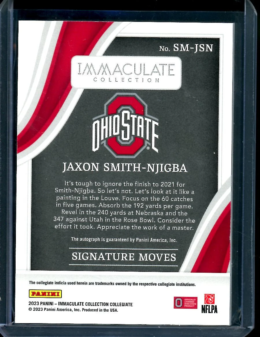 2023 Panini Immaculate Collegiate Jaxon Smith-Njigba Signature Moves Auto /99 Ohio State - Image 2